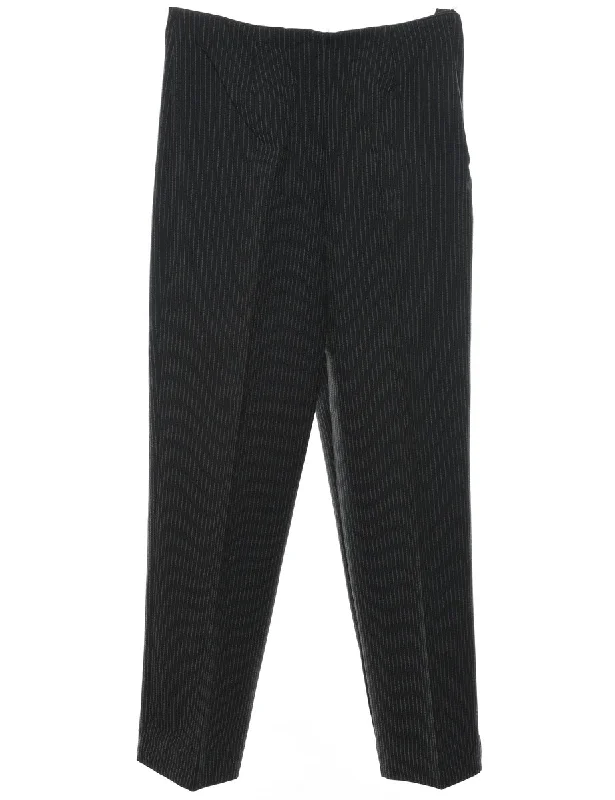 Pinstriped Black Classic Trousers - W28 L29 Trousers Custom Made