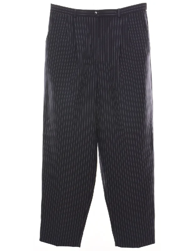 Pinstriped Navy Trousers - W32 L30 Trousers Party Sparkling