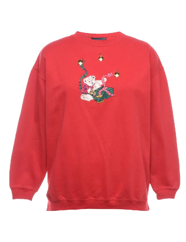 Beyond Retro Reworked Christmas Sweatshirt With Bells - L Hoodie with Half-Zip Sporty Casual Beyond Retro Reworked Christmas Sweatshirt With Bells - L Hoodie with Half-Zip Sporty Casual