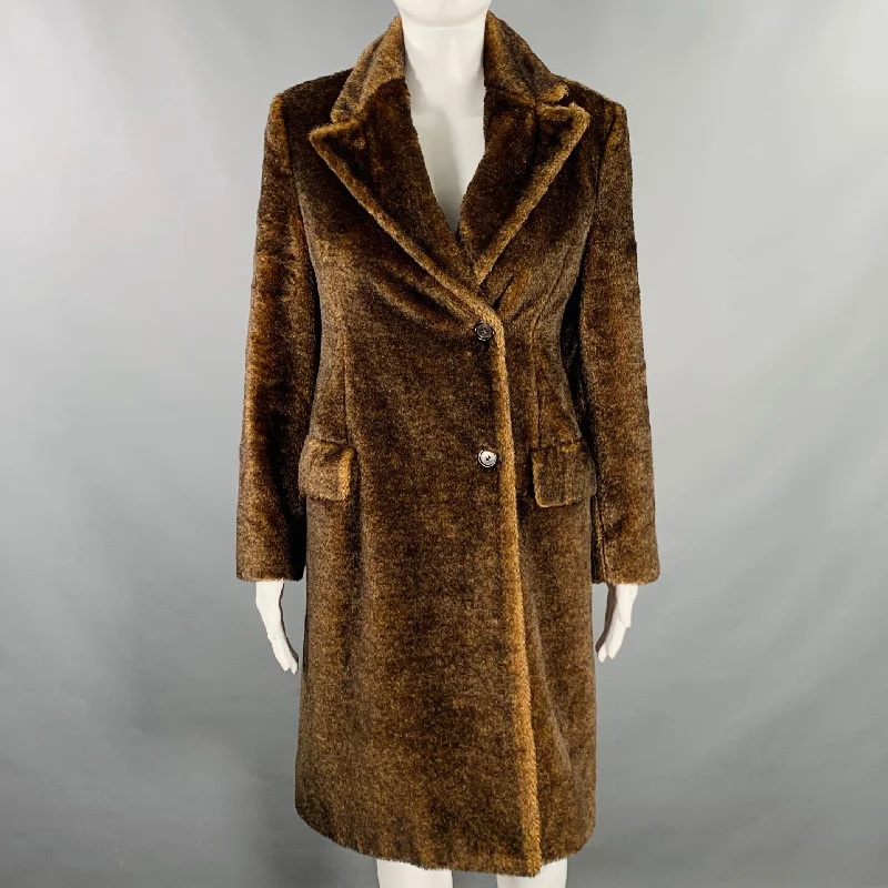 PRADA Size 2 Brown Camel Mohair Faux Fur Coat Nylon Polyester Spandex