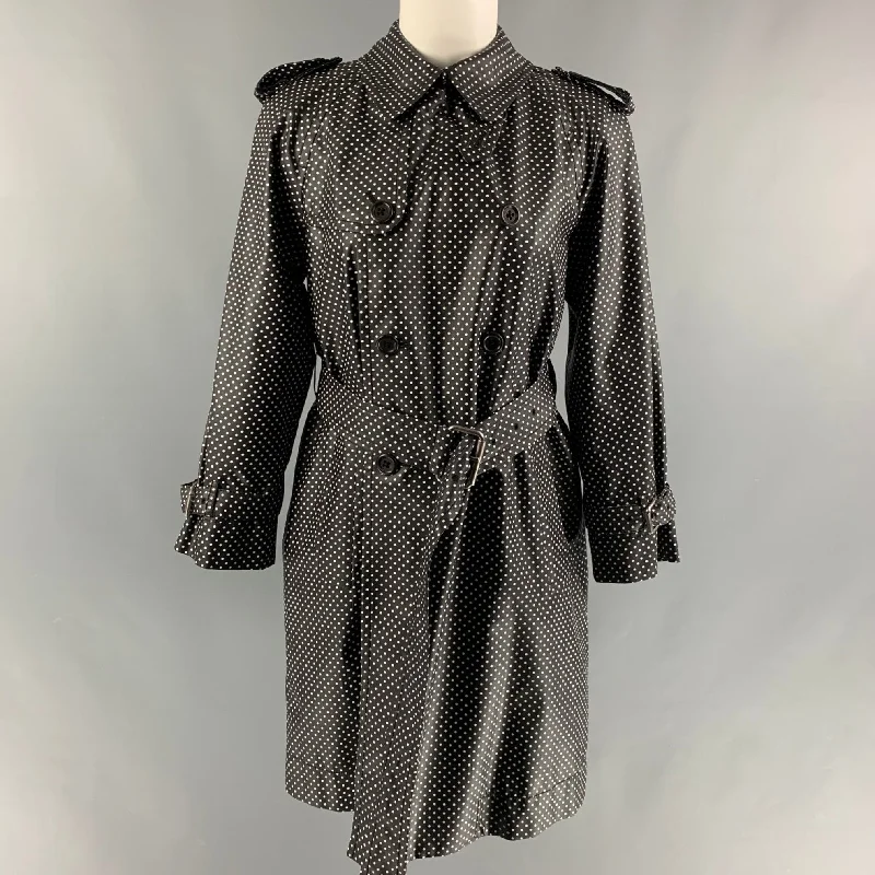 MARC JACOBS Size 4 Black White Silk Blend Polka Dot Belted Trench Coat Cuffed Rolled Raglan MARC JACOBS Size 4 Black White Silk Blend Polka Dot Belted Trench Coat Cuffed Rolled Raglan