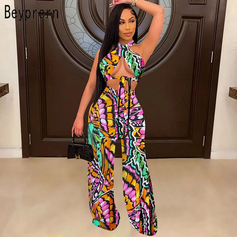 Halter Crop Top And Wide Leg Pant Fashionable Trendy Casual