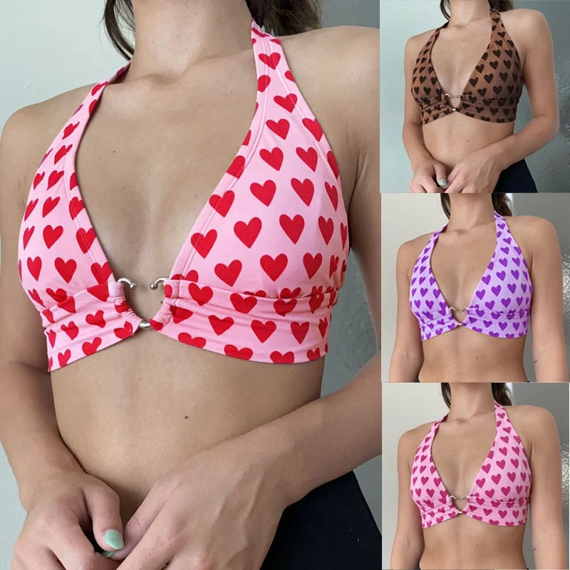 Heart Crop Top Solid Color Striped Floral