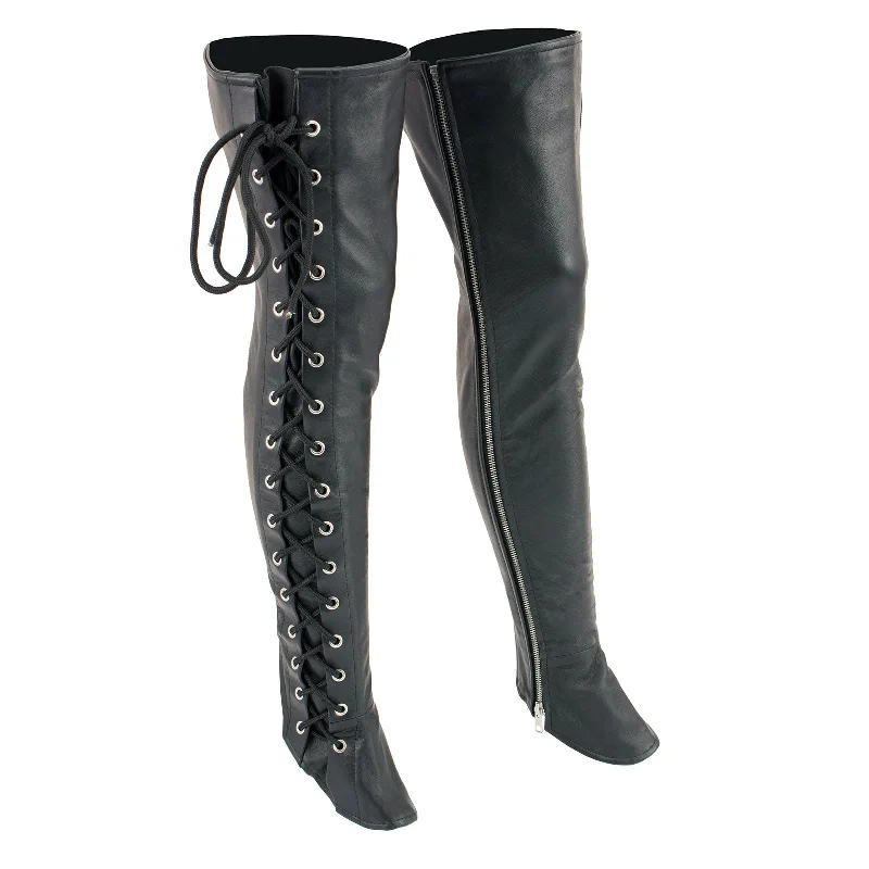 Milwaukee Leather LKL6760 Women's Black Thigh High Leather Side Lace Leggings Trendy Colorblock Print Leggings