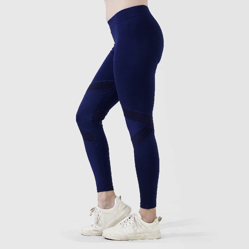 Tf-Navy Leggings With Net Panels Cozy Workout Performance Leggings