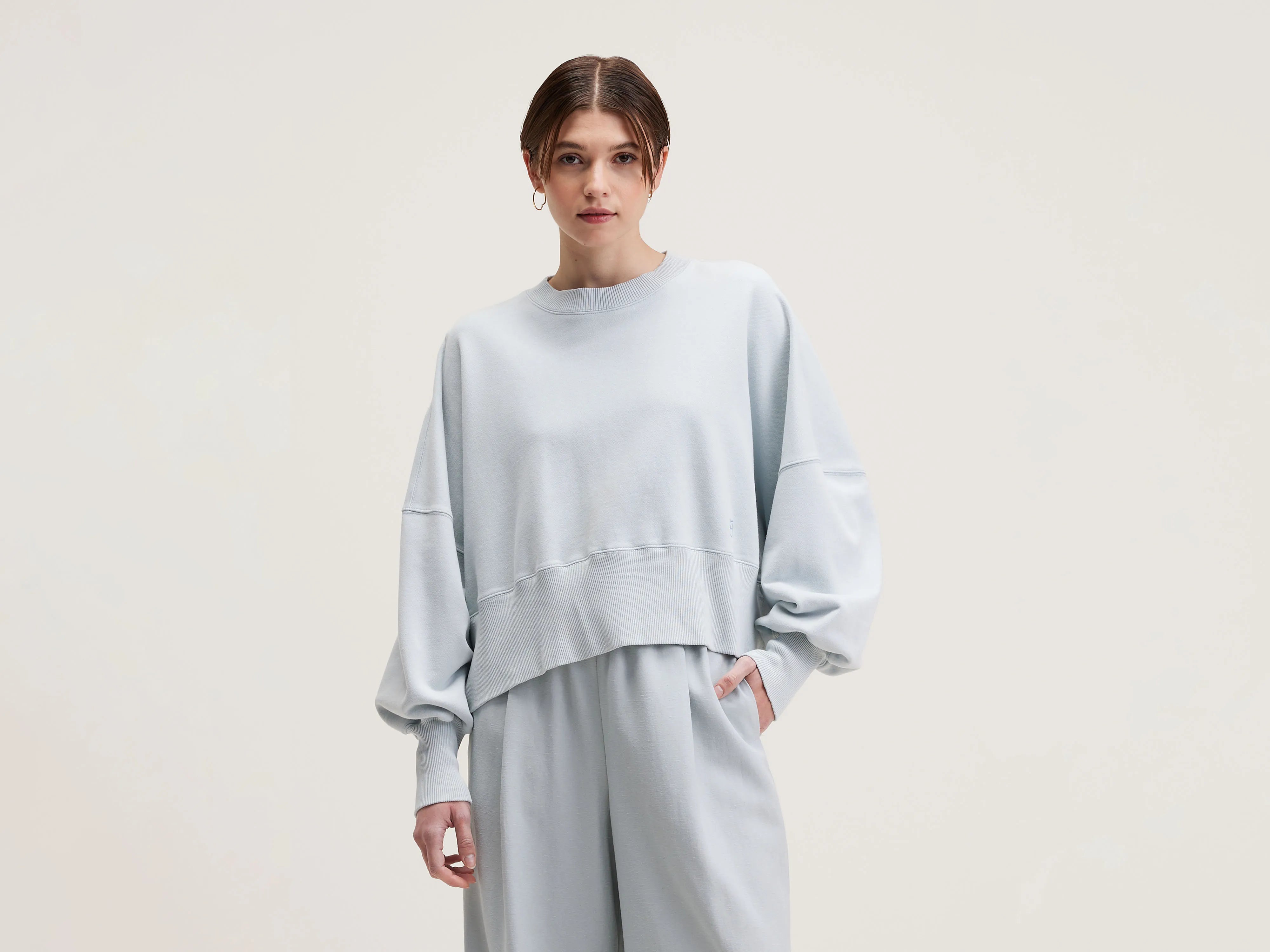 Salva cropped sweatshirt (242 / W / GIVRE) Hoodie with Hem Embroidery Detailed Premium