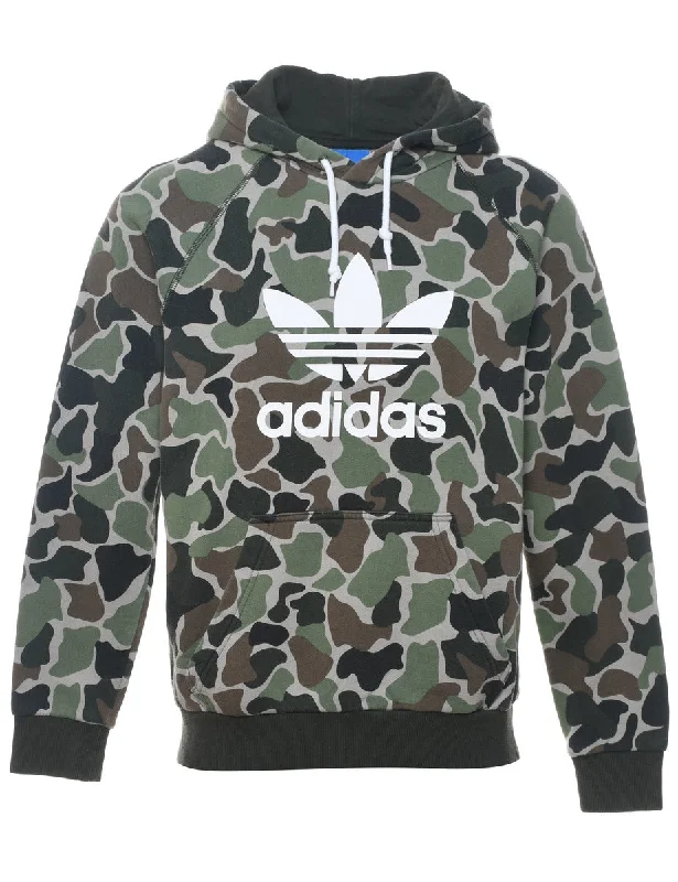 Adidas Camouflage Hoodie - S Hoodie with Hem Frayed Vintage Worn
