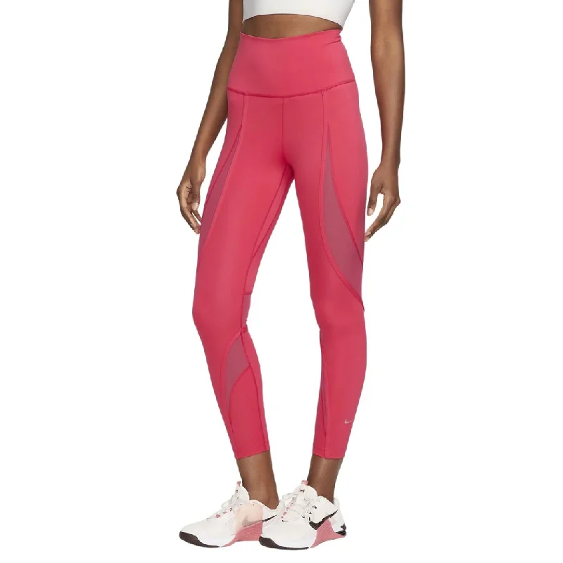 One High-Waisted 7/8 Mesh-Panelled Leggings Fashionable Solid Color Tights