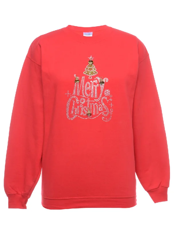 Beyond Retro Reworked Christmas Sweatshirt With Bells - M Hoodie with High-Low Hem Asymmetrical Trendy Beyond Retro Reworked Christmas Sweatshirt With Bells - M Hoodie with High-Low Hem Asymmetrical Trendy