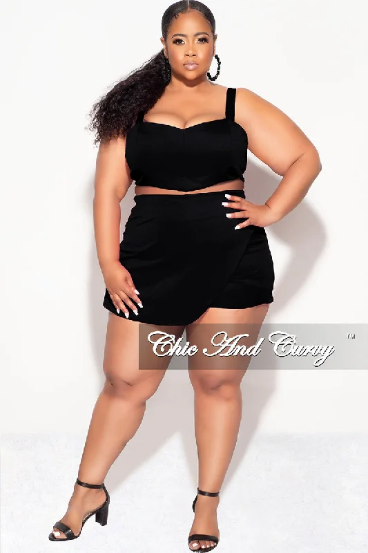 Final Sale Plus Size 2pc Strapless Crop Top and Skort Set in Black Summer Crop Top Casual Short Sleeve Final Sale Plus Size 2pc Strapless Crop Top and Skort Set in Black Summer Crop Top Casual Short Sleeve