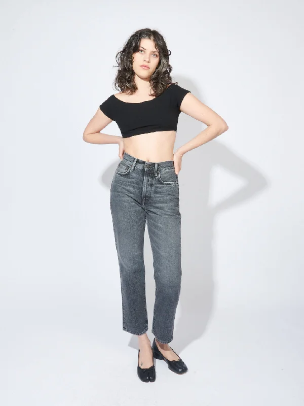 Black Salinas Crop Top Terry Blend Velvet Blend Canvas Blend