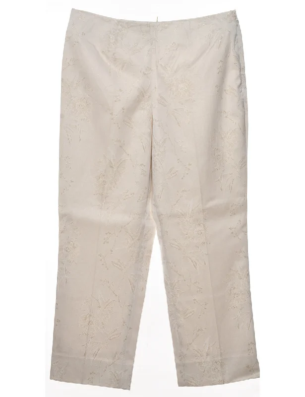 Gold & Off-White Sparkly Patterned Trousers - W32 L26 Trousers Tapered Slim Fit