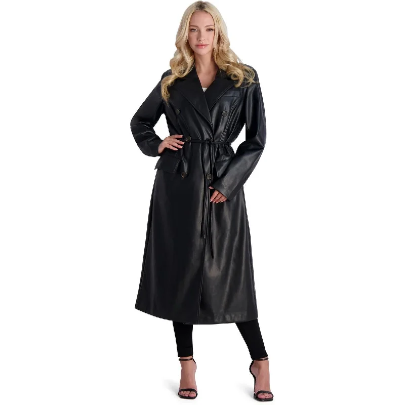 Avec Les Filles Faux Leather Trench Coat for Women Trench Raincoat Windbreaker