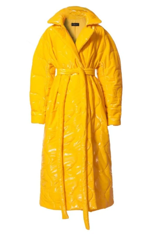 HARLOW OVERSIZED LONG QUILTED SUPER YELLOW COAT Denim Leather Suede