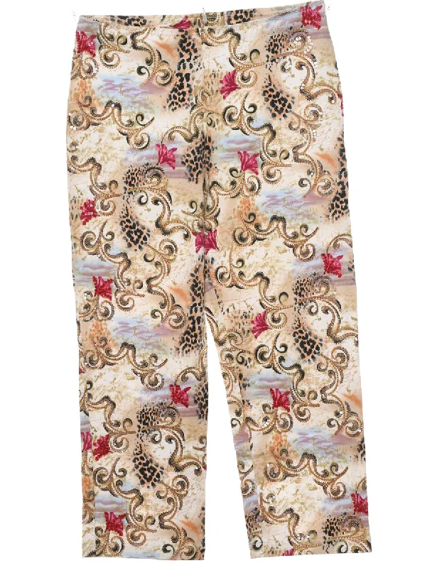Paisley Pattern Trousers - W30 L24 Trousers High Rise Slim Fit