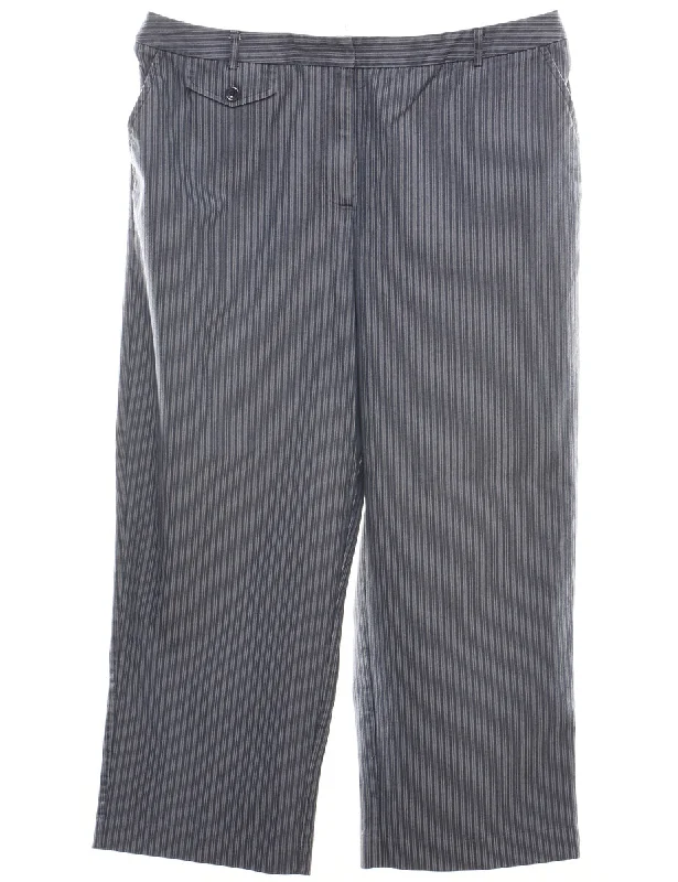 Navy Striped Cropped Trousers - W34 L23 Trousers cozy soft