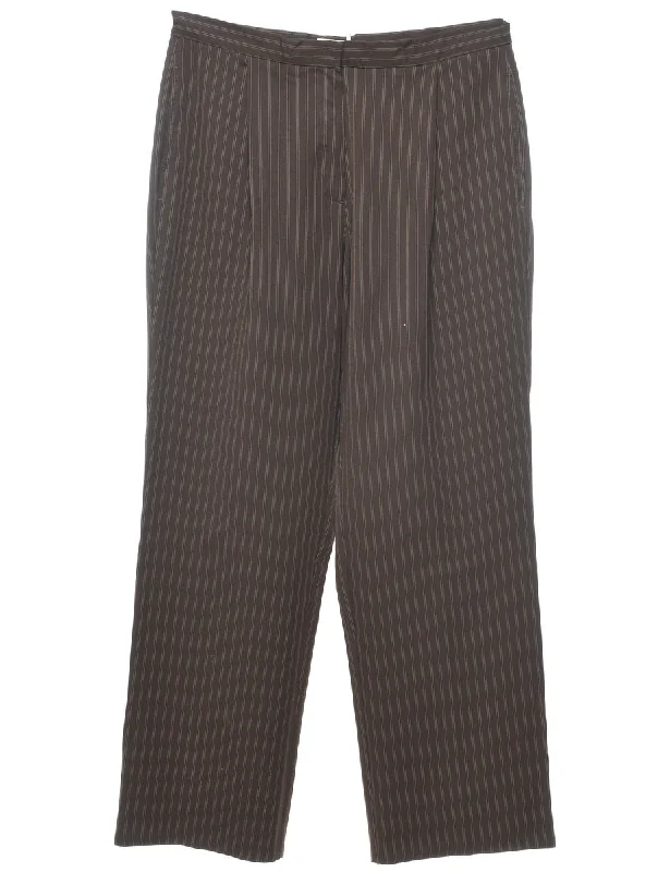 Striped Dark Brown Trousers - W34 L31 Trousers Vintage Classic