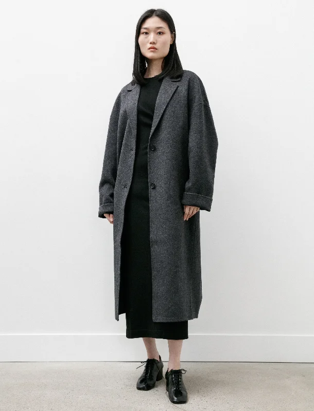 Doublé Cocoon Coat Charcoal Mélange Solid Print Jacquard