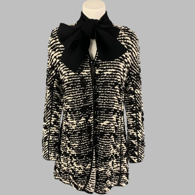 GIORGIO ARMANI Size 4 Black White Viscose Blend Buttoned Coat Trapeze Tunic Caftan