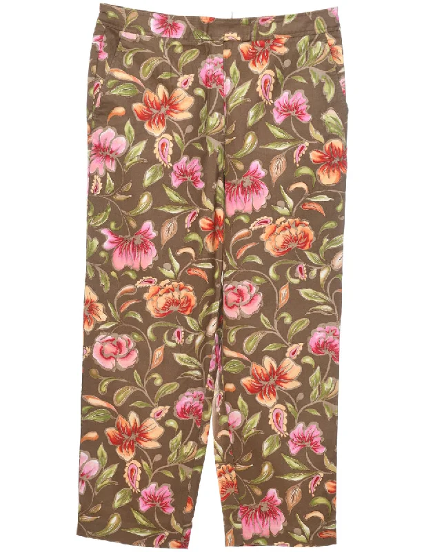 Floral Print Trousers - W34 L26 Trousers Plaid Checkered