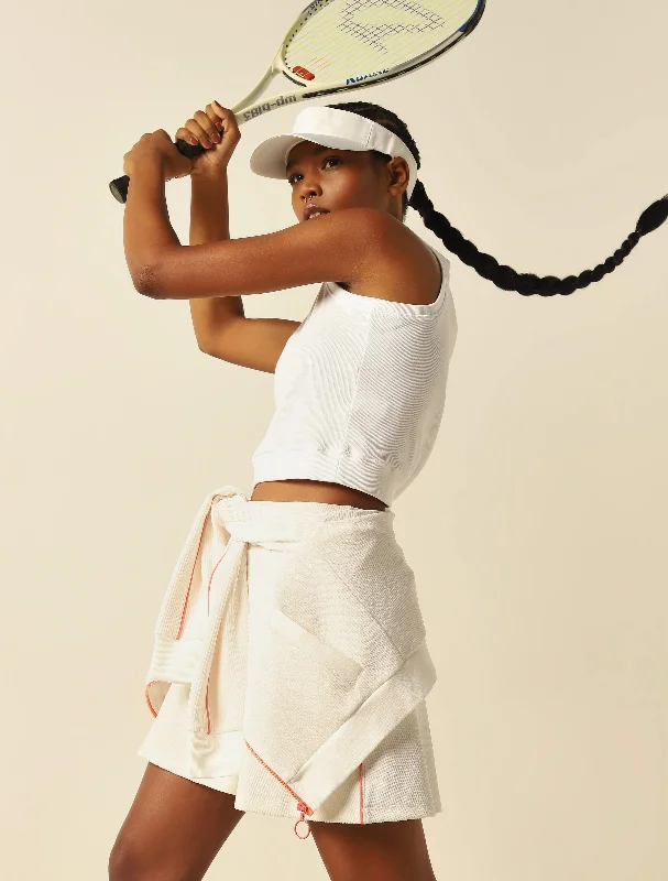 Studiofit White Cotton Blend Collared Crop Top Front Pockets Side Pockets Patch Pockets