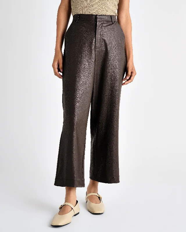 VEGAN LEATHER ANKLE TROUSER Wide Leg Loose Fit Mid Waist