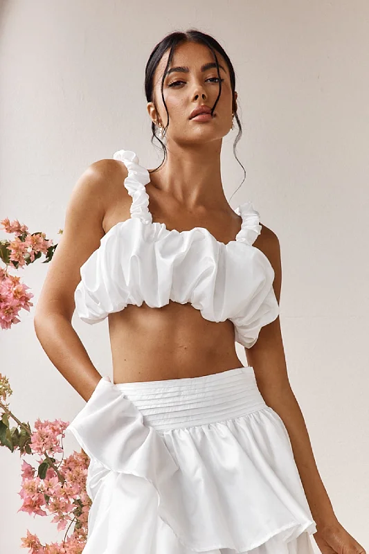 Sozo Bubble Crop Top Ivory Lace Blend Ribbed Blend Corduroy Blend