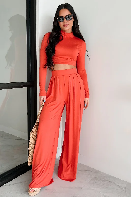 Faded Dreams Long Sleeve Crop Top & Pant Set (Dark Coral) Wool Fabric Cashmere Fabric Tweed Fabric