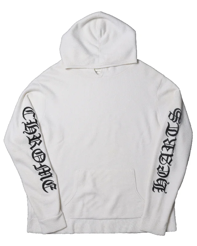 Embroidered Cashmere Hoodie Hoodie with Exposed Zipper Edgy Industrial