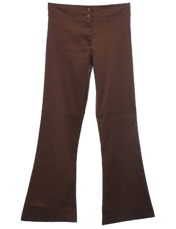 Dark Brown Flared Leg Trousers - W26 L29 Trousers Satin Smooth