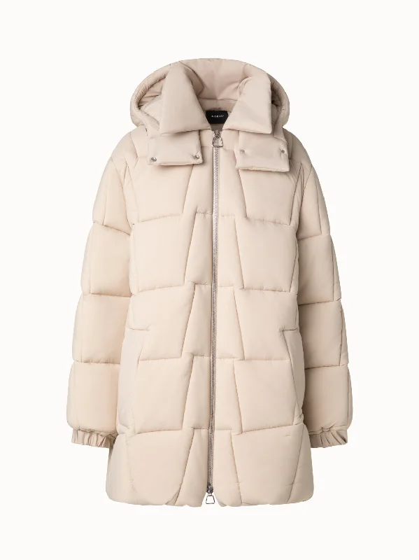 Quilted Taffeta Coat with Hood Blouse Shirt Tunic