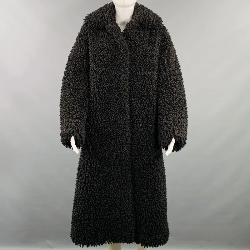 STAND STUDIO Size S Leah Black Polyester Shaggy Oversized Faux Fur Snaps Coat Tailored Straight A-Line