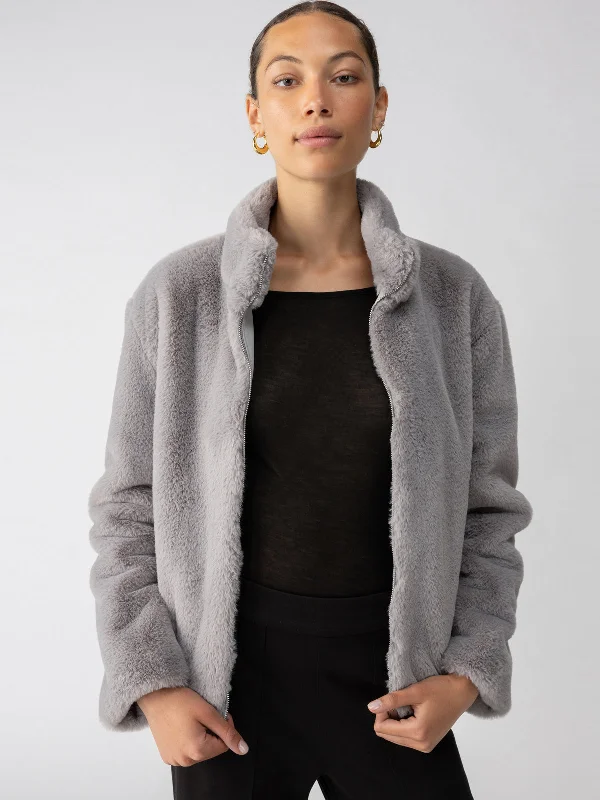 Lux Fur Coat Silver Fox Hook-and-Loop Buckled Tied