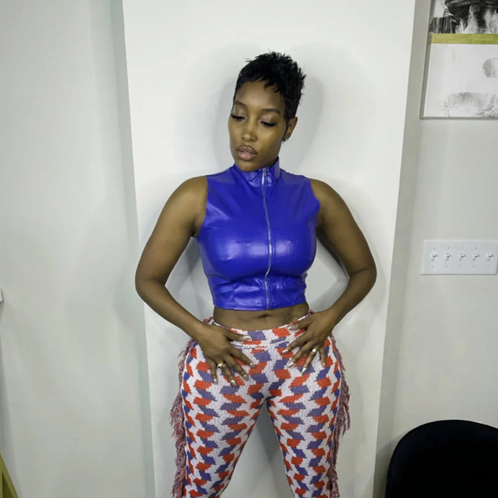 Bomblook ASTP115 Streetwear Zipper Solid Color Sleeveless Crop Top Vest For Women Leather Vests Denim Fabric Leather Fabric Suede Fabric Bomblook ASTP115 Streetwear Zipper Solid Color Sleeveless Crop Top Vest For Women Leather Vests Denim Fabric Leather Fabric Suede Fabric
