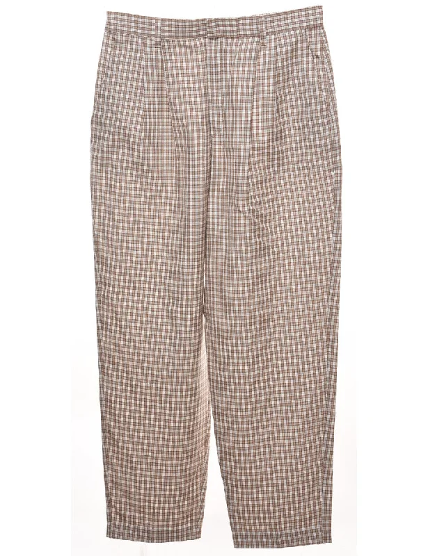 Checked Brown & White Tapered Trousers - W30 L30 Trousers Formal Black
