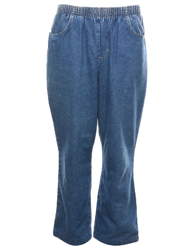 Medium Wash Casual Denim Trousers - W28 L27 Trousers Flared Retro