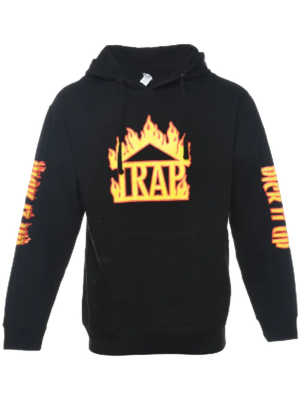 Black Flame Design Hoodie - M Hoodie with Pattern Geometric Abstract