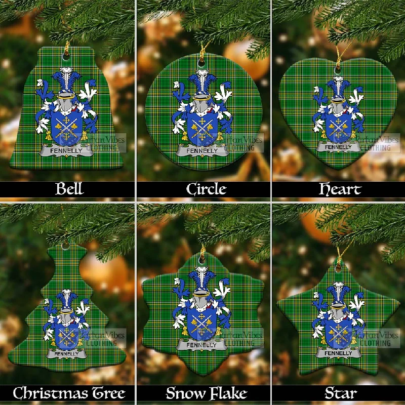 Fennelly Irish Clan Tartan Christmas Ceramic Ornament with Coat of Arms Striped Polka Dot Floral