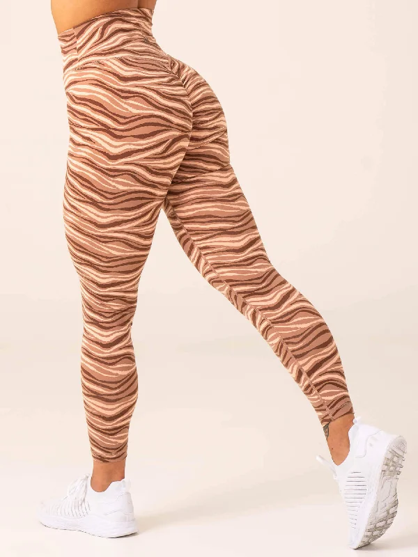 Unstoppable High Waisted Scrunch Leggings - Mocha Zebra Fashionable Minimal Active Leggings