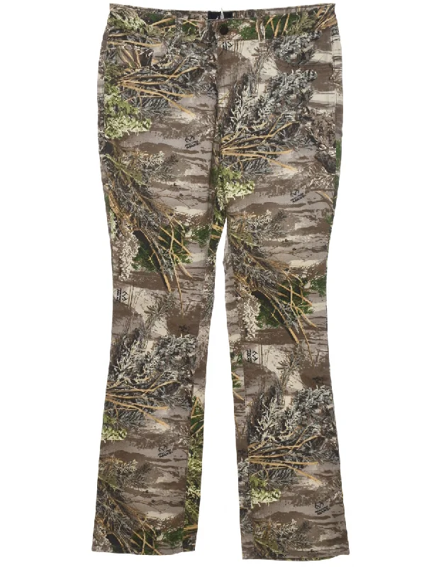 Woodland Camouflage Design Trousers - W32 L31 Trousers Leather Faux