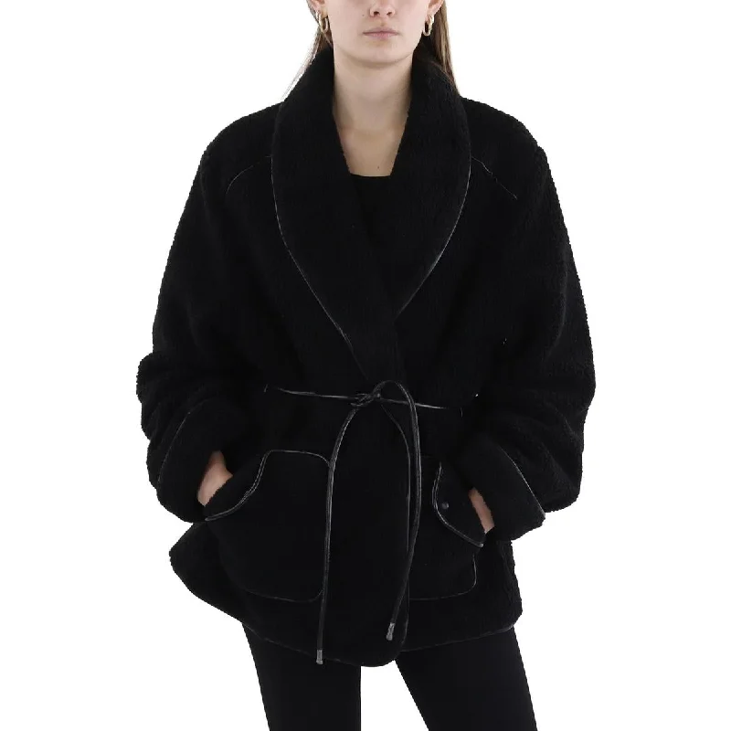 Jonathan Simkhai Womens kimia Faux Fur Pocket Faux Fur Coat Boat Shawl Notched