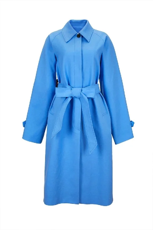 BLUE TRENCH COAT Front Pockets Side Pockets Patch Pockets