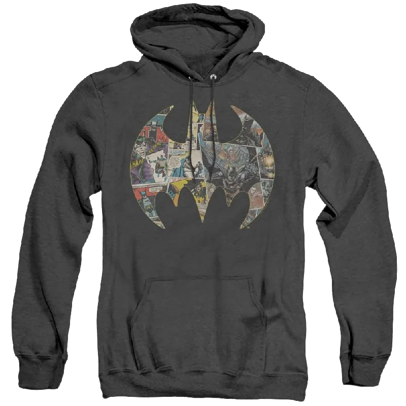Dc Batman Collage Shield - Heather Pullover Hoodie Elbow Length Sleeve