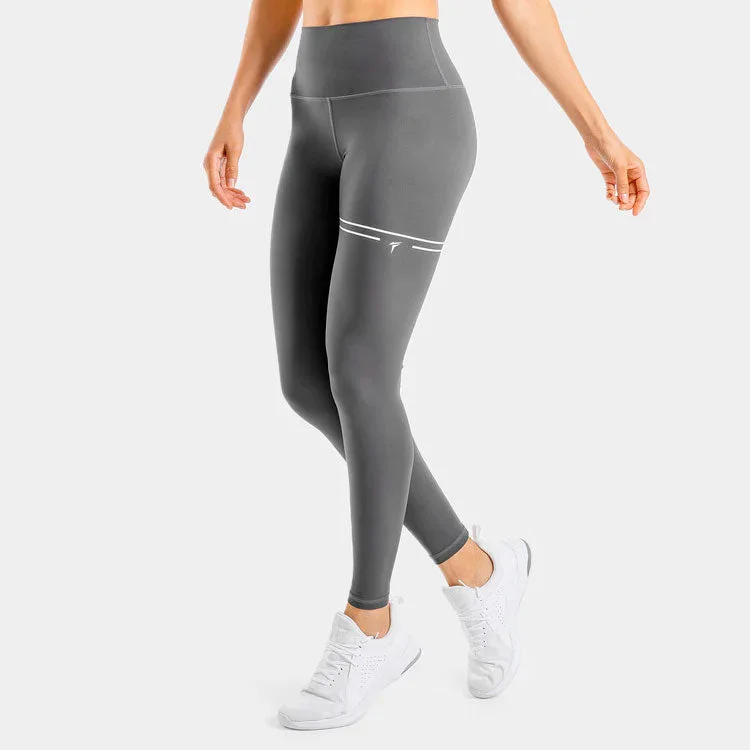 Dark Grey Legging With Two Printed Stripes and Logo Stylish Sweatproof Leggings