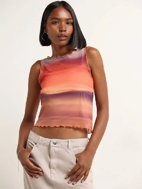 Nuon Orange Mesh Crop Top Plaid Crop Top Polka Dot Checkered