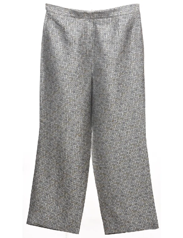 Silver Metallic Patterned Trousers - W33 L29 Trousers Exclusive Limited
