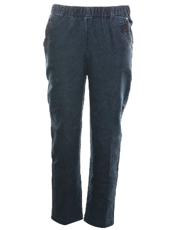 Dark Wash Casual Denim Trousers - W24 L27 Trousers Culottes Wide Leg