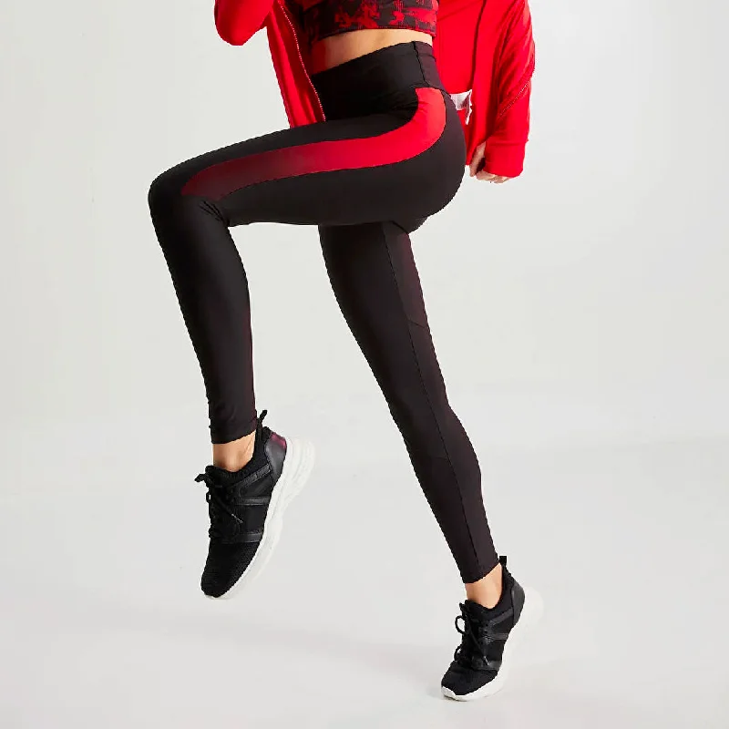 Black Leggings With Red Faded Panel Stylish Lightweight Leggings