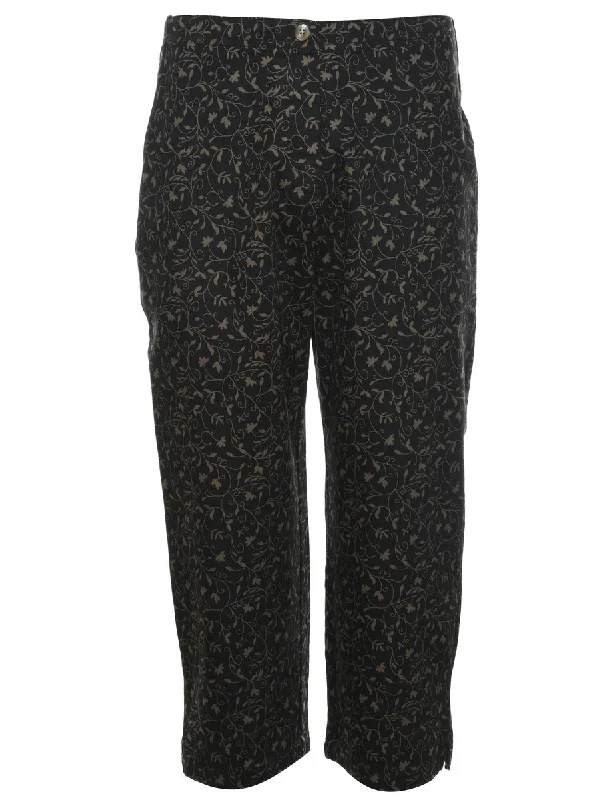 Leafy Print Trousers - W28 L23 Trousers Fleece Cozy