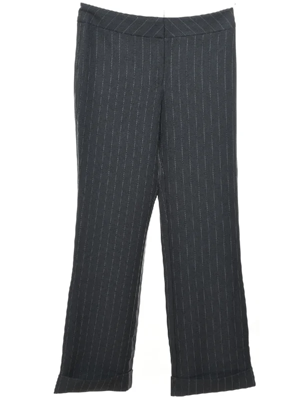 Dark Grey Striped Classic Trousers - W32 L31 Trousers stylish modern